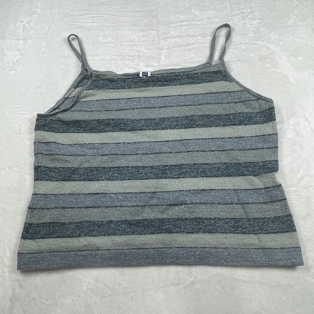Gap Factory Womens XL Grey Blue Striped Wool Blend Metallic Knit Camisole‎ Top